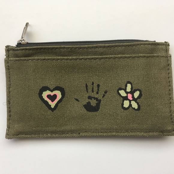 Steve Madden Handbags - Canvas wallet army green cotton fabric wallet embellished hand painted wallet